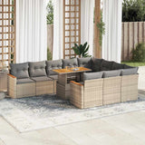 NNEVL 11 Piece Garden Sofa Set with Cushions Beige Poly Rattan Acacia