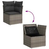 NNEVL 11 Piece Garden Sofa Set with Cushions Grey Poly Rattan Acacia
