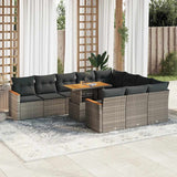 NNEVL 11 Piece Garden Sofa Set with Cushions Grey Poly Rattan Acacia