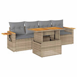 NNEVL 5 Piece Garden Sofa Set with Cushions Beige Poly Rattan Acacia