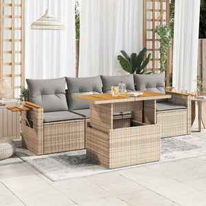 NNEVL 5 Piece Garden Sofa Set with Cushions Beige Poly Rattan Acacia