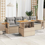 NNEVL 5 Piece Garden Sofa Set with Cushions Beige Poly Rattan Acacia