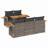 NNEVL 6 Piece Garden Sofa Set with Cushions Grey Poly Rattan Acacia
