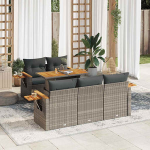 NNEVL 6 Piece Garden Sofa Set with Cushions Grey Poly Rattan Acacia