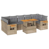NNEVL 8 Piece Garden Sofa Set with Cushions Beige Poly Rattan Acacia