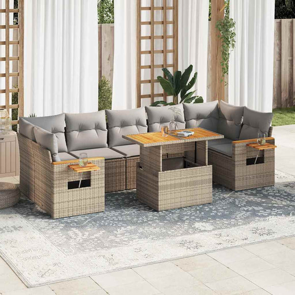NNEVL 8 Piece Garden Sofa Set with Cushions Beige Poly Rattan Acacia