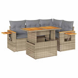 NNEVL 4 Piece Garden Sofa Set with Cushions Beige Poly Rattan Acacia