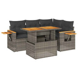 NNEVL 4 Piece Garden Sofa Set with Cushions Grey Poly Rattan Acacia