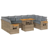 NNEVL 10 Piece Garden Sofa Set with Cushions Beige Poly Rattan Acacia
