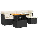 NNEVL 6 Piece Garden Sofa Set with Cushions Black Poly Rattan Acacia