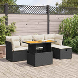 NNEVL 6 Piece Garden Sofa Set with Cushions Black Poly Rattan Acacia