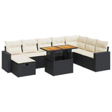 NNEVL 9 Piece Garden Sofa Set with Cushions Black Poly Rattan Acacia