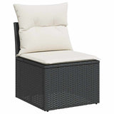 NNEVL 9 Piece Garden Sofa Set with Cushions Black Poly Rattan Acacia