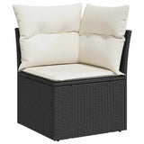 NNEVL 9 Piece Garden Sofa Set with Cushions Black Poly Rattan Acacia