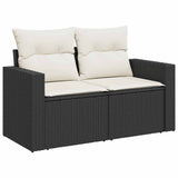 NNEVL 9 Piece Garden Sofa Set with Cushions Black Poly Rattan Acacia