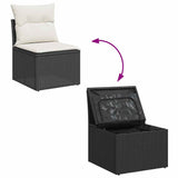 NNEVL 9 Piece Garden Sofa Set with Cushions Black Poly Rattan Acacia
