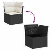 NNEVL 9 Piece Garden Sofa Set with Cushions Black Poly Rattan Acacia