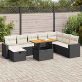 NNEVL 9 Piece Garden Sofa Set with Cushions Black Poly Rattan Acacia