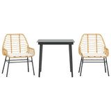 NNEVL 3 Piece Garden Dining Set with Cushions Brown Poly Rattan Glass