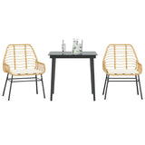 NNEVL 3 Piece Garden Dining Set with Cushions Brown Poly Rattan Glass