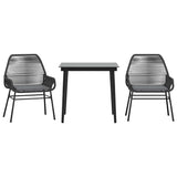 NNEVL 3 Piece Garden Dining Set with Cushions Black Poly Rattan Glass