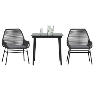 NNEVL 3 Piece Garden Dining Set with Cushions Black Poly Rattan Glass