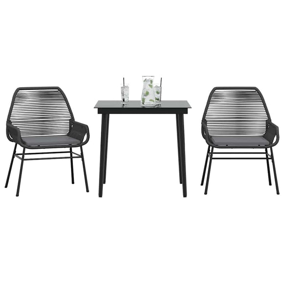 NNEVL 3 Piece Garden Dining Set with Cushions Black Poly Rattan Glass