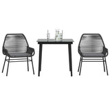 NNEVL 3 Piece Garden Dining Set with Cushions Black Poly Rattan Glass