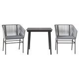 NNEVL 3 Piece Garden Dining Set with Cushions Grey Poly Rattan Glass
