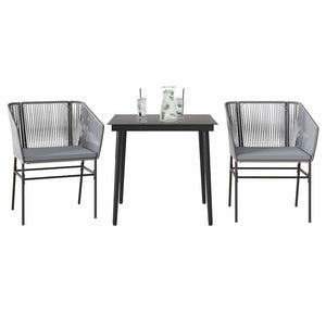 NNEVL 3 Piece Garden Dining Set with Cushions Grey Poly Rattan Glass