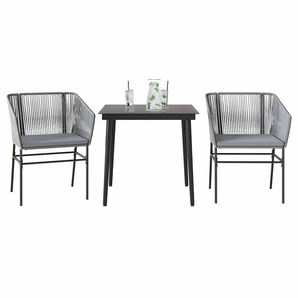 NNEVL 3 Piece Garden Dining Set with Cushions Grey Poly Rattan Glass