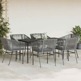 NNEVL 7 Piece Garden Dining Set with Cushions Grey Poly Rattan Glass