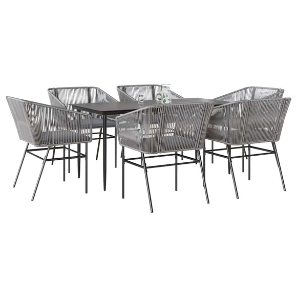 NNEVL 7 Piece Garden Dining Set with Cushions Grey Poly Rattan Glass