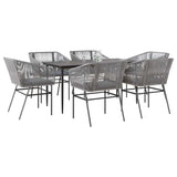 NNEVL 7 Piece Garden Dining Set with Cushions Grey Poly Rattan Glass
