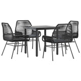 NNEVL 5 Piece Garden Dining Set with Cushions Black Poly Rattan Glass
