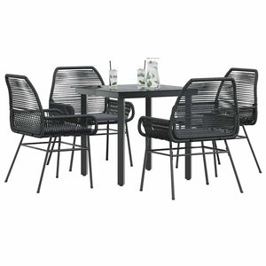 NNEVL 5 Piece Garden Dining Set with Cushions Black Poly Rattan Glass
