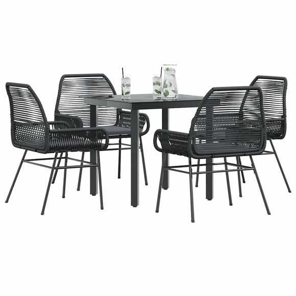 NNEVL 5 Piece Garden Dining Set with Cushions Black Poly Rattan Glass