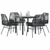 NNEVL 5 Piece Garden Dining Set with Cushions Black Poly Rattan Glass