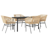NNEVL 5 Piece Garden Dining Set with Cushions Brown Poly Rattan Glass