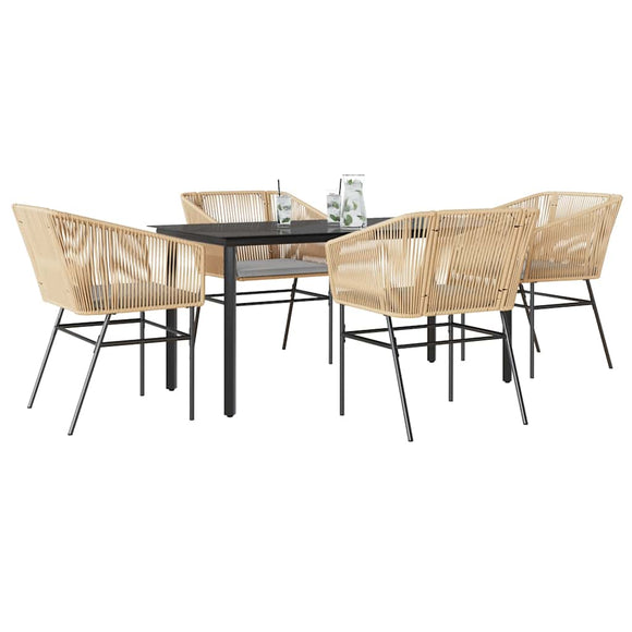 NNEVL 5 Piece Garden Dining Set with Cushions Brown Poly Rattan Glass