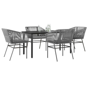 NNEVL 5 Piece Garden Dining Set with Cushions Grey Poly Rattan Glass