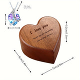 NNETM Heart-Shaped Bamboo Gift Box with Pendant Necklace