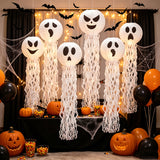 78X20CM Halloween Paper Lanterns/6pcs White Funny Lanterns with Tassel Tree/Spooky Hanging Decorations for Holiday Classroom Birthday/Indoor Outdoor Garden Patio Home Party Decor
