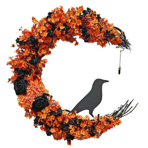 NNETM Halloween Moon & Crow Wreath Wall Decor