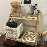 NNETM Organize in style with this sturdy wooden double-layer trapezoidal storage rack