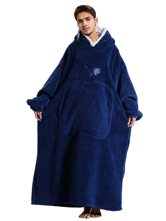 NNETM Winter Fleece Hooded Robe Navy Blue Blanket