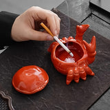 Red Ceramic Crab Ashtray with Claw Design