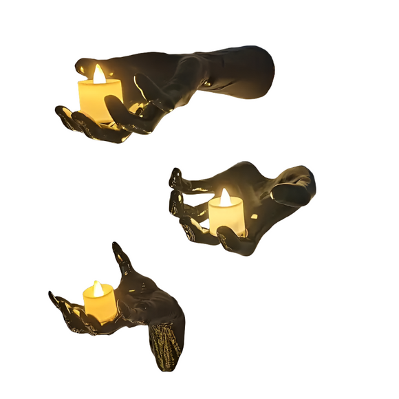 NNETM 3-Pack Devil Hand Candle Holders with LED Tealights - Wall Decor