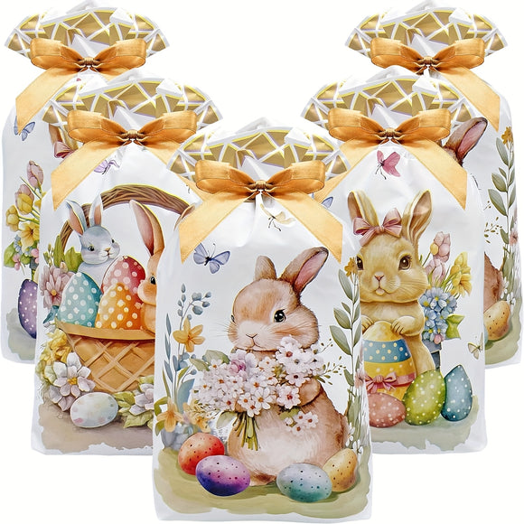 NNETM 50-Pack Easter Bunny Gift Bags with Ribbons
