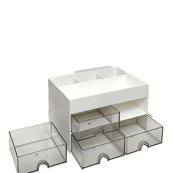 NNETM White Acrylic 4-Drawer Desktop Organizer with Open Tray Top